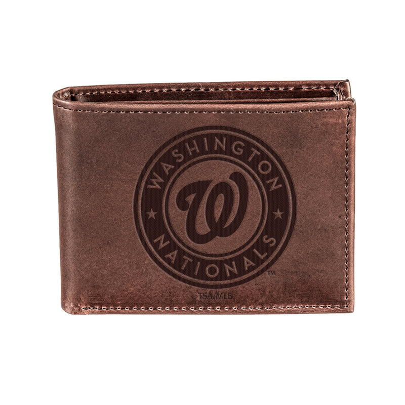 Washington Nationals Bi-Fold Wallet Brown 100% Genuine Leather