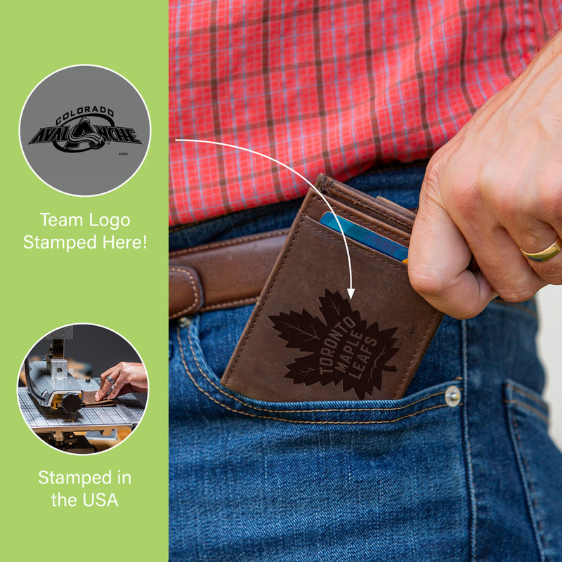 Front Pocket Wallet w/ RFID Blocking, Colorado Avalanche, Brown