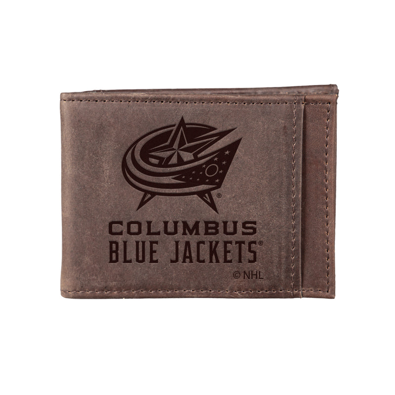 Front Pocket Wallet w/ RFID Blocking, Columbus Blue Jackets, Brown