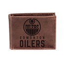 Edmonton Oilers, Bi-Fold Wallet, Brown, CH, 100% Genuine Leather