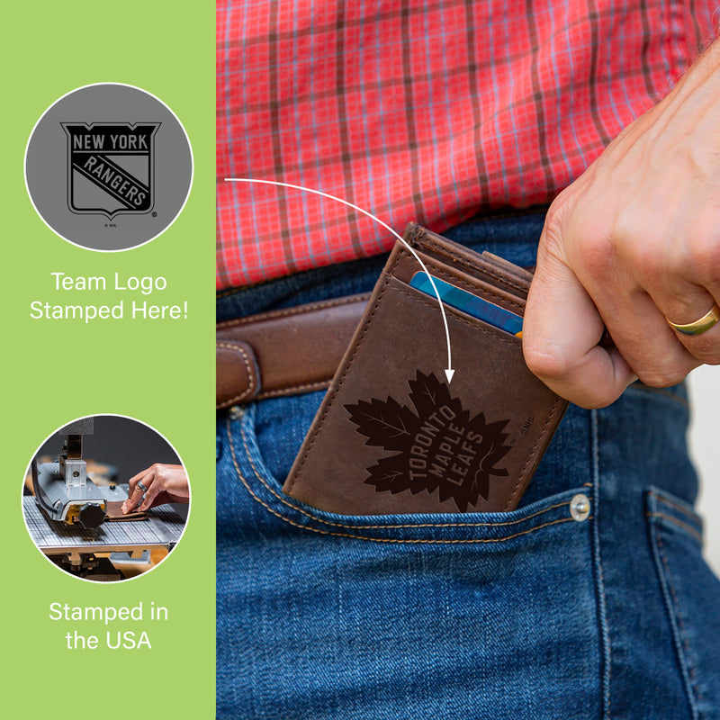Front Pocket Wallet w/ RFID Blocking, New York Rangers, Brown