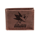 San Jose Sharks, Bi-Fold Wallet, Brown, CH, 100% Genuine Leather