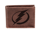 Tampa Bay Lightning, Bi-Fold Wallet, Brown, CH, 100% Genuine Leather