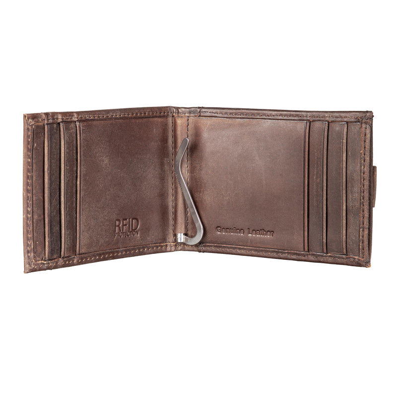 US Navy Brown Front Pocket Wallet with RFID Blocking, 100% Genuine Leather