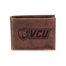 Virginia Commonwealth University (VCU), Bi-Fold Wallet, Brown, CH, 100% Genuine Leather