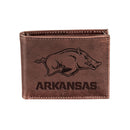 University of Arkansas, Bi-Fold Wallet, Brown, CH, 100% Genuine Leather
