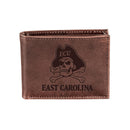 East Carolina University, Bi-Fold Wallet, Brown, CH, 100% Genuine Leather