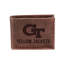 Georgia Tech, Bi-Fold Wallet, Brown, CH, 100% Genuine Leather