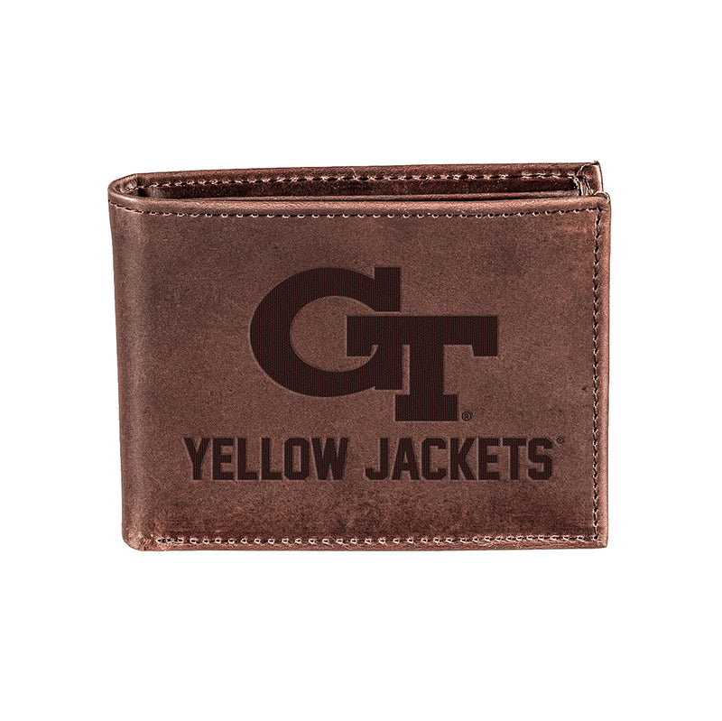 Georgia Tech, Bi-Fold Wallet, Brown, CH, 100% Genuine Leather