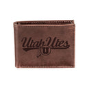 University of Utah, Bi-Fold Wallet, Brown, CH, 100% Genuine Leather
