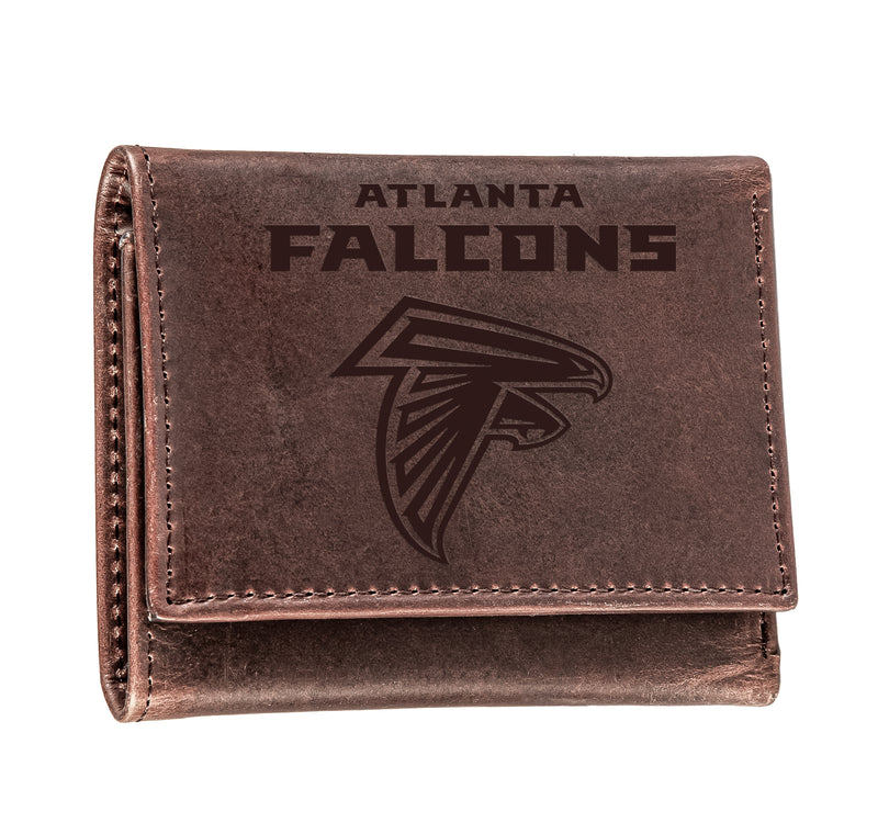 Atlanta Falcons, Tri-Fold Wallet, Brown, CH, 100% Genuine Leather
