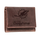 Miami Dolphins, Tri-Fold Wallet, Brown, CH, 100% Genuine Leather
