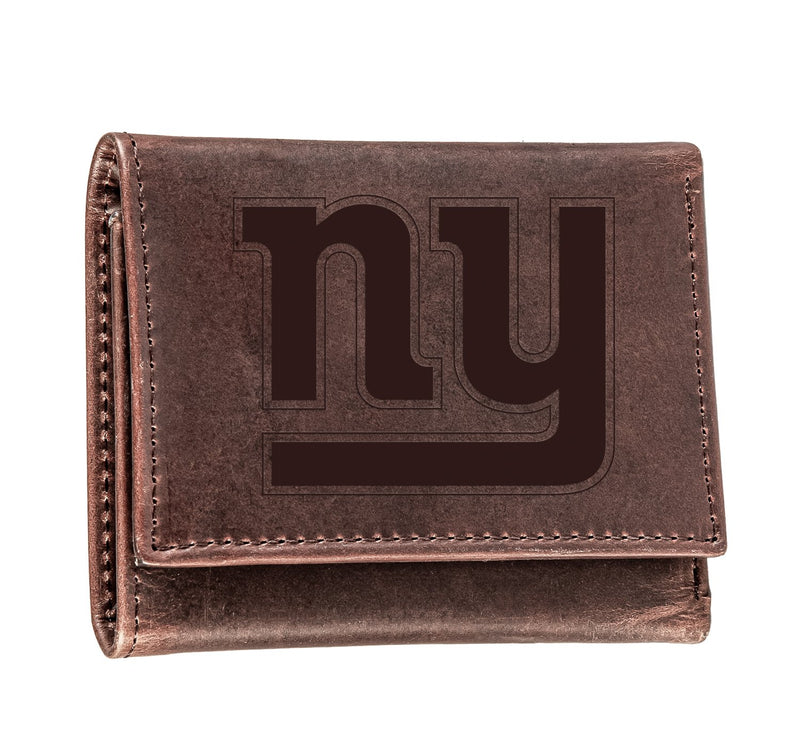 New York Giants, Tri-Fold Wallet, Brown, CH, 100% Genuine Leather