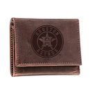 Houston Astros Tri-Fold Wallet Brown 100% Genuine Leather
