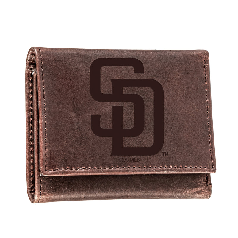 San Diego Padres Tri-Fold Wallet Brown 100% Genuine Leather