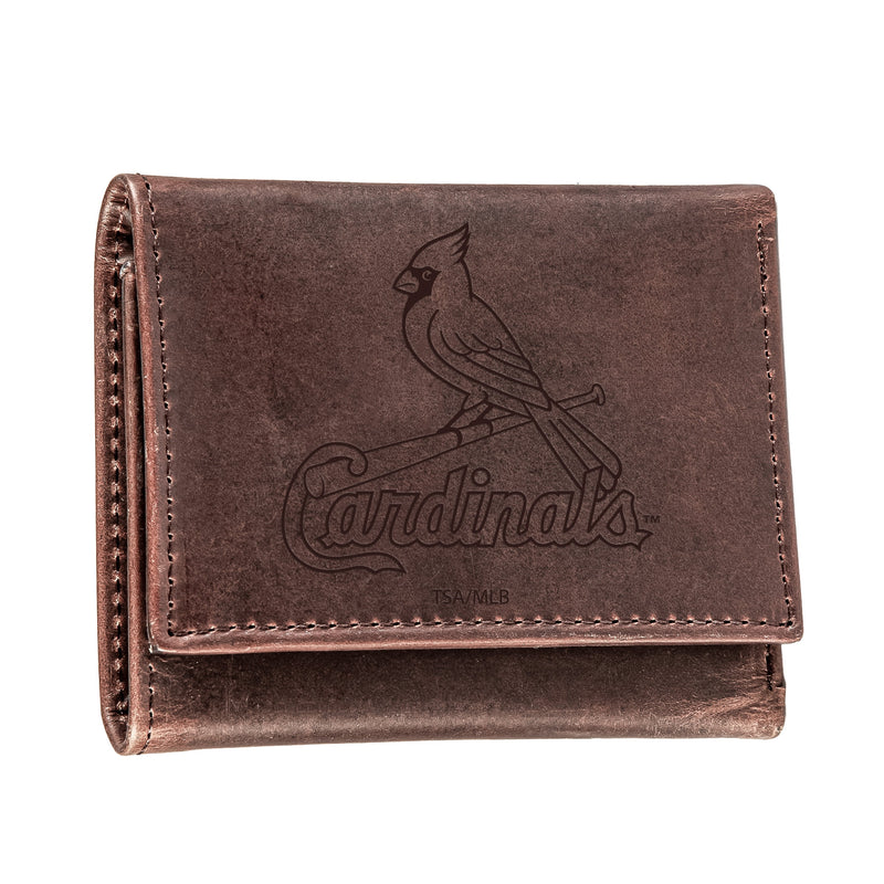 St Louis Cardinals Tri-Fold Wallet Brown 100% Genuine Leather