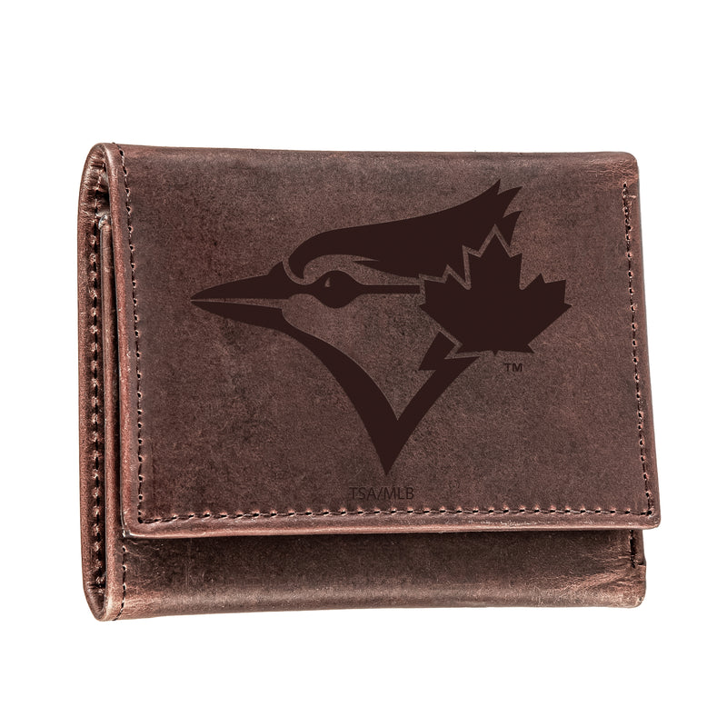 Toronto Blue Jays Tri-Fold Wallet Brown 100% Genuine Leather