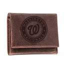 Washington Nationals Tri-Fold Wallet Brown 100% Genuine Leather