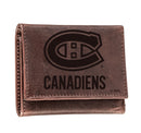 Montreal Canadiens, Tri-Fold Wallet, Brown, CH, 100% Genuine Leather
