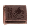 Vancouver Canucks, Tri-Fold Wallet, Brown, CH, 100% Genuine Leather
