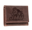 James Madison University, Tri-Fold Wallet, Brown, CH, 100% Genuine Leather