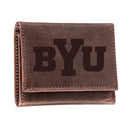 Brigham Young University, Tri-Fold Wallet, Brown, CH, 100% Genuine Leather