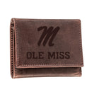University of Mississippi, Tri-Fold Wallet, Brown, CH, 100% Genuine Leather