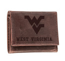 West Virginia University , Tri-Fold Wallet, Brown, CH, 100% Genuine Leather