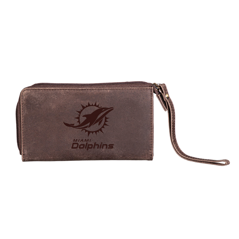 Wristlet Wallet, Brown, Miami Dolphins