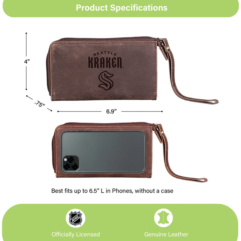 Wristlet Wallet, Brown, Seattle Kraken