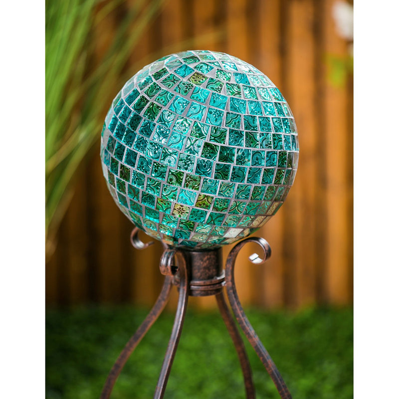 10" Mosaic Glass Gazing Ball, Turquoise Mosaic,84g2483