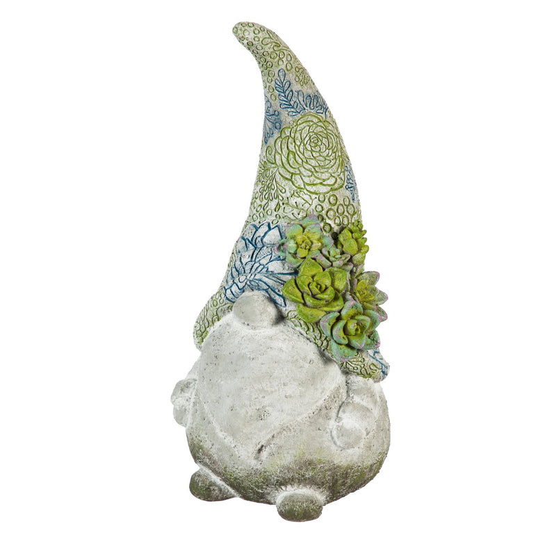 Evergreen Statuary,14"H Succulent Gnome Garden Statuary,7x6.5x14 Inches