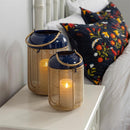 Metal Blue and Gold Lantern with Handle Set of 2