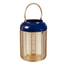 Metal Blue and Gold Lantern with Handle Set of 2