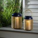 Metal Blue and Gold Lantern with Handle Set of 2