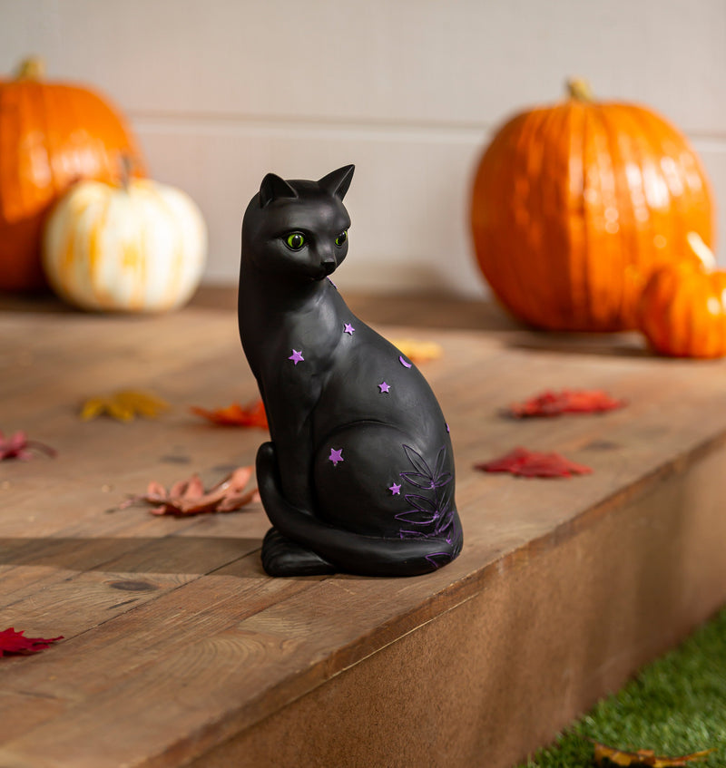 Evergreen Statuary,Celestial Halloween Black Cat Statuary,5.71x6.69x12.01 Inches