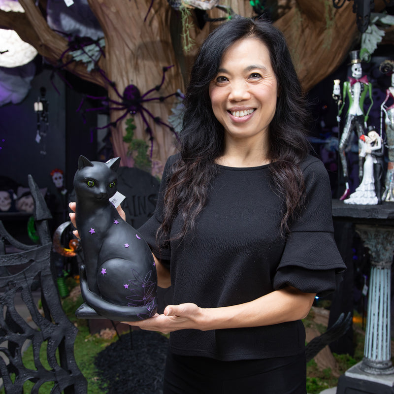 Evergreen Statuary,Celestial Halloween Black Cat Statuary,5.71x6.69x12.01 Inches