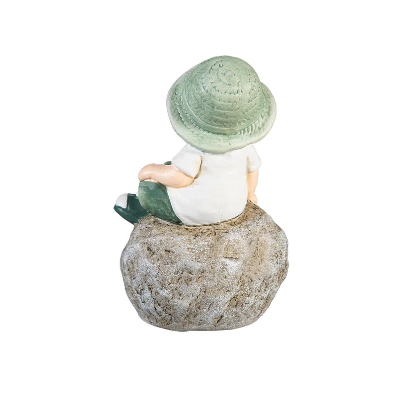 Garden Kids Sitting On Welcoming Rock Statue, 7"H