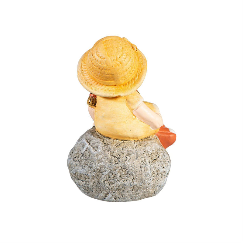 Garden Kids Sitting On Welcoming Rock Statue, 7"H