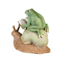 Pollinator Garden Statue, Resin Reading Frog Sitting On Snail & Turtle, 7"H
