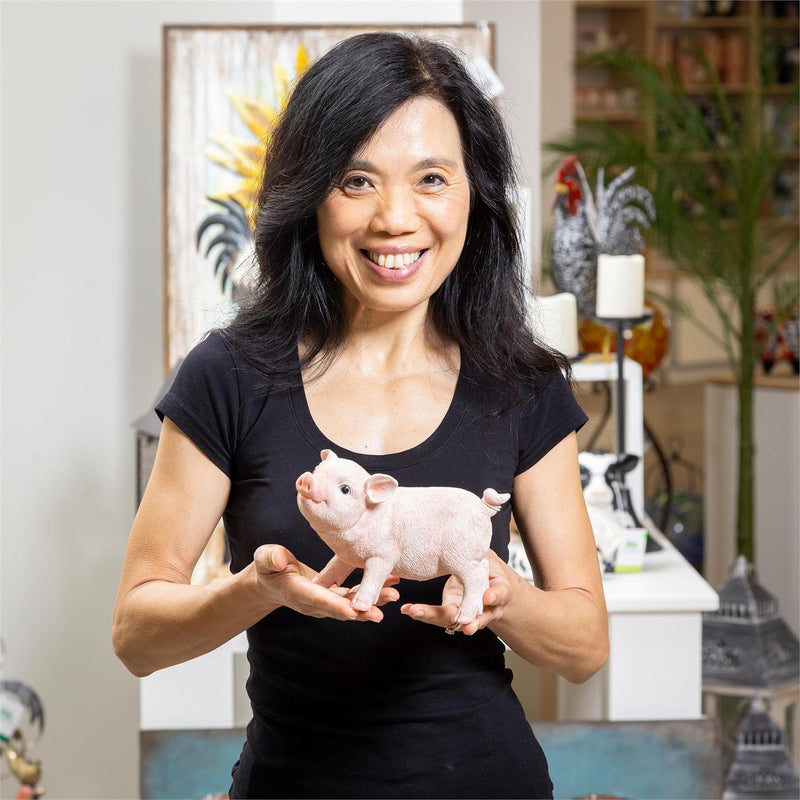 Petal & Plow Garden Statue, Resin Happy Pig Statue, 5"H