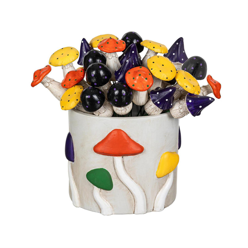 Mushroom Resin Plant Pick with Mushroom Planter, 7"H