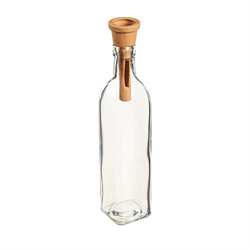 Long Clear Vase with Pot-Shaped Terracotta Top