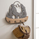 Metal and Wood Mountain Wall Décor with Hooks