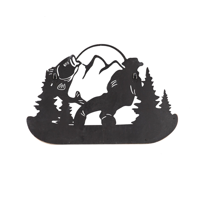 Metal and Wood Mountain Wall Decor with Hooks