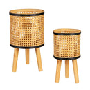 VivaStyle Planters, Wood, Woven Bamboo and Plywood Planter with Legs, Set of 2