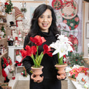 15" Faux Amaryllis Arrangement in Terracotta Planter,8flp333