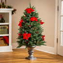 Holiday Poinsettia Tree  Artificial Pine LED in Pot, 47"H