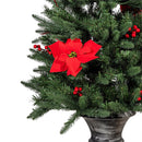 Holiday Poinsettia Tree  Artificial Pine LED in Pot, 47"H