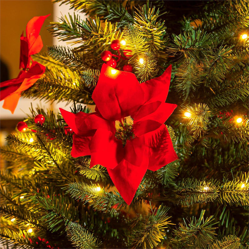 Holiday Poinsettia Tree  Artificial Pine LED in Pot, 47"H